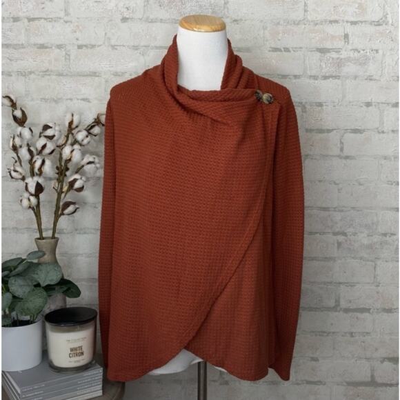 Maurices | Rust Waffle Knit Drape Sweater - Picture 1 of 4